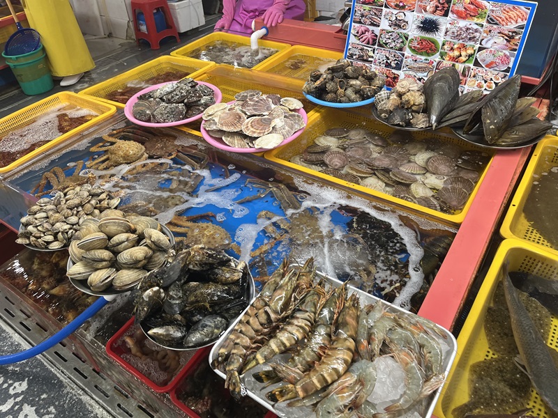 Morské plody na trhu Jagalchi Fish Market